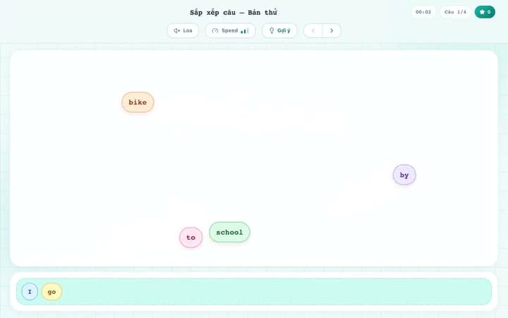 Minh họa trò chơi Sắp xếp câu trên PlayNha