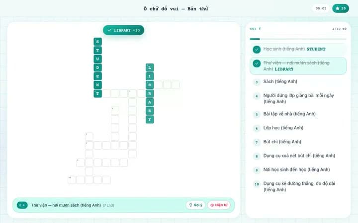 Minh họa trò chơi Ô chữ đố vui trên PlayNha
